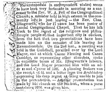 Newspaper article 1889. Revd W.A Fell and Revd Chas Illingworth