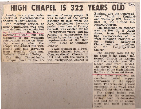 High Chapel 322nd celebration newspaper report