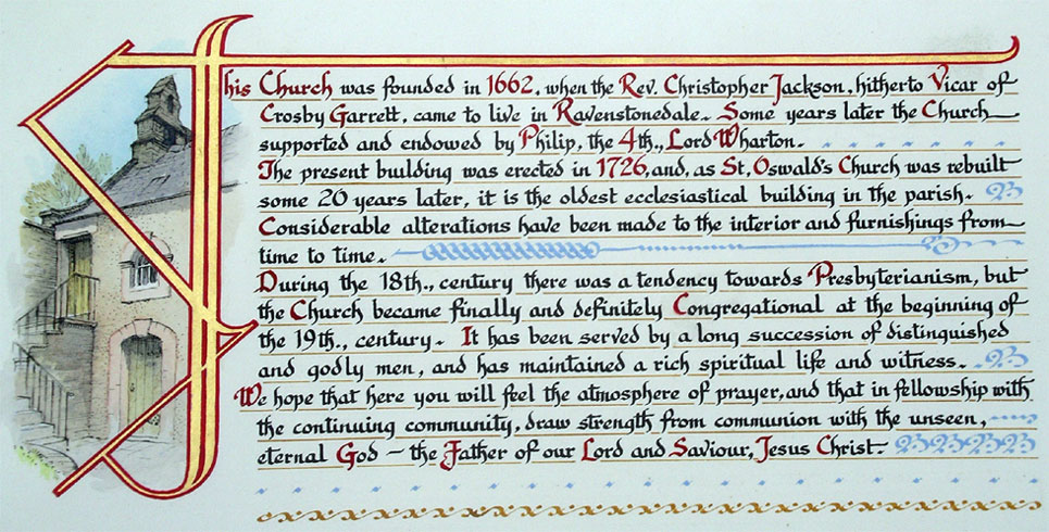 High Chapel, Ravenstonedale. Old script