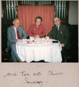 November sale. High Chapel. Dr and Mrs Paxman at tea